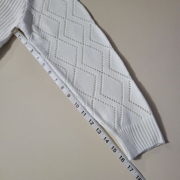 Mirol Women's Ivory Openwork V-Neck Long Sleeve Sweater - Picture 10 of 16